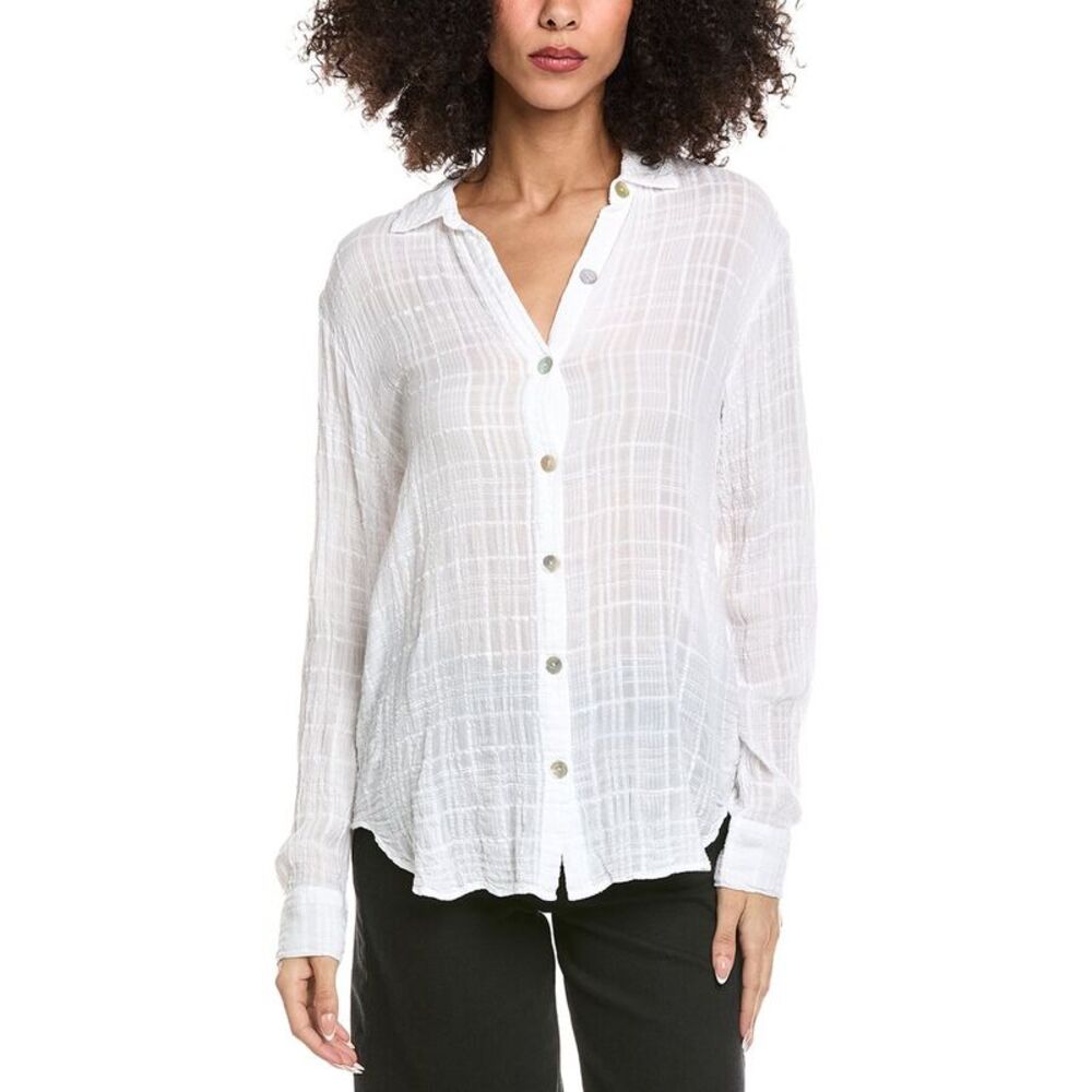 Bella Dahl White Semi-Sheer Gauze Button Front Shirt